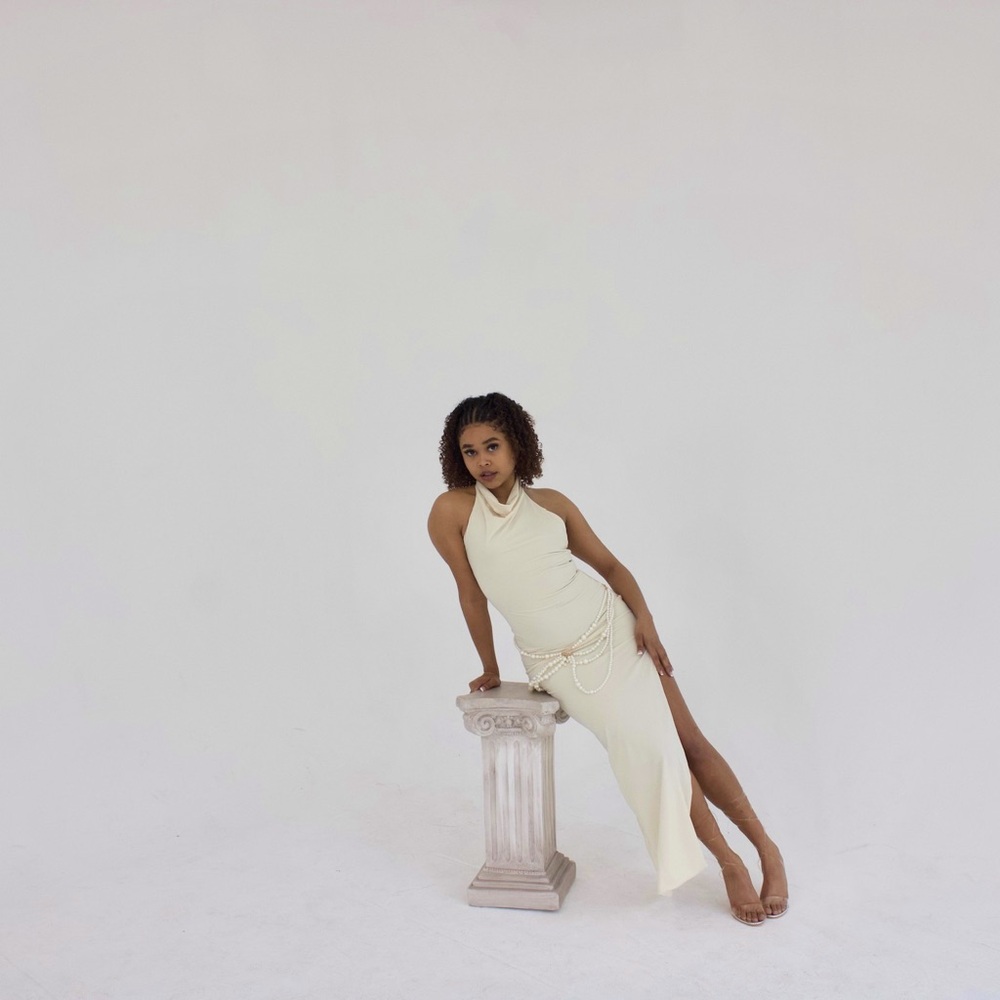 Premium Jersey Cowl Neck Backless Maxi Dress in Ivory